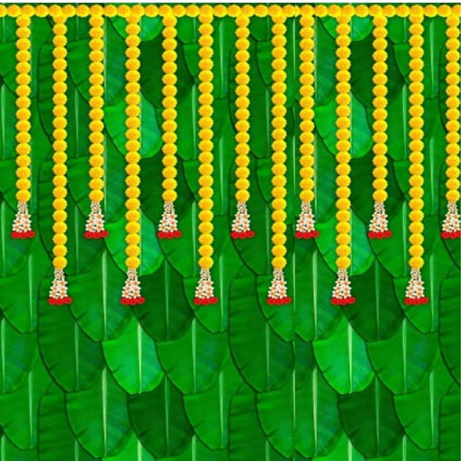 1 pcs Beautiful Banana Leaf With Galgota Line Backdrop Chadar for Religious Celebrations,Diwali Home Pooja – Perfect Décor (Design-7)