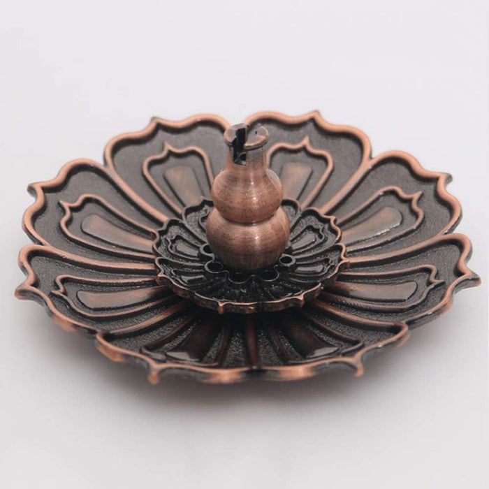 Lotus Flower Design Agarbatti Stand Incense Holder Ash Catcher Metal for Pooja, Office, Mandir,Shree Holi Pooja, Wedding & Many More Spiritual Events, Insence Burner (Bronze 2)