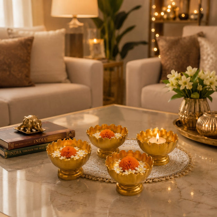 4 Pcs Premium Metal Urli Bowls | Decorative Urli for Pooja, Flowers, Diya, Dry Fruits & Festive Decoration