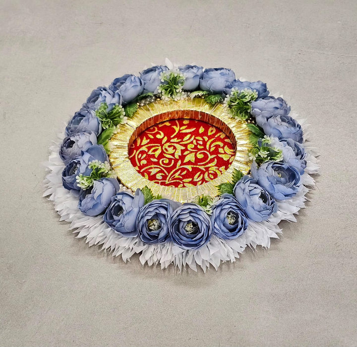 Handmade Floral Rakhi Platter/Pionee Platter  – Decorative Flower Rakhi Tray with Artificial Roses  for Wedding, Engagement | Pooja Platter, Center Table Decor,Gifting ( Rakhi Platter with Rakhi And Roli Chawal )