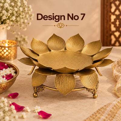 (Design No.7) Gold Finish Metal Diya Urli for Home Décor, Pooja & Festive Decoration | Lotus Design Decorative Urli Bowl | 6 × 3 Inch