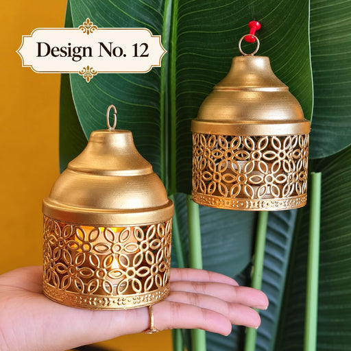 (Design No.12) Traditonal Decorative Round Metal Gold Polish Diya holder Stand for Home Decor,Mandir Decor,Diwali Decor,Candles Diya holder, Office,Table Decor, Entrance Decoration Item (Golden)