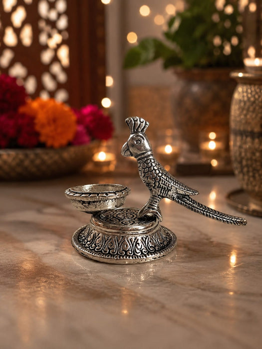 2 pcs Metal Peacock Diya Urli Traditional Decorative Diya for Home & Festive Decor | 4 Inch Height x 5.5 Inch Width