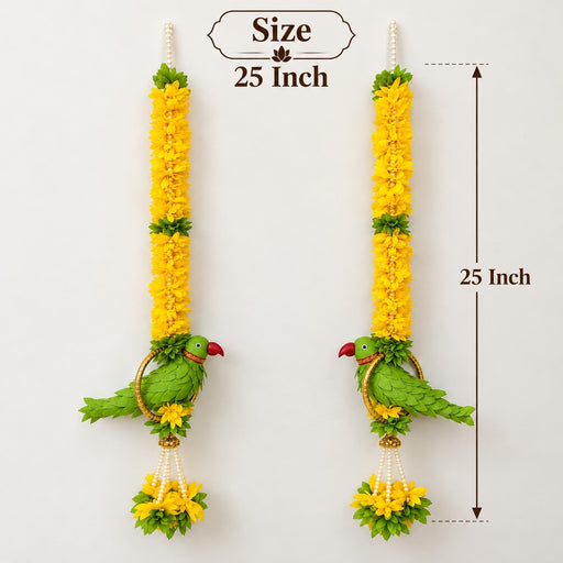 (Design No.2) Premium Parrot Flower Hanging for Home & Festive Decor | Traditional Artificial Marigold Garland with Parrot & Floral Tassel | Toran, Door & Wall Decoration