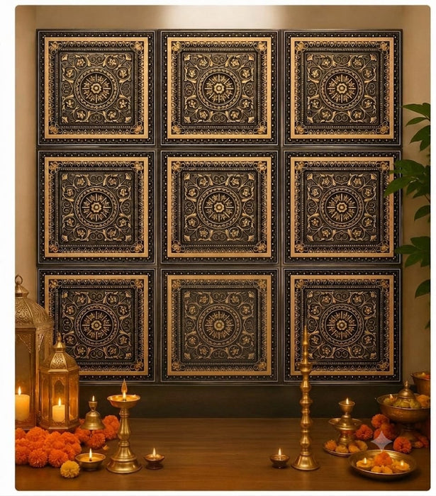 Premium Backdrop Wall Panels (9 pcs set) | 30 × 30 CM Each Panel For Ganpati , Janmashtami , Durga pooja  and Diwali  | 90 × 90 CM DIY Mandap Background | 9 Panels | 3 Designs | Includes Double-Sided Tape
