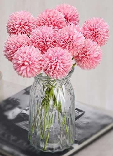 Artificial Chrysanthemum Ball Hydrangea Flower Stick for Home, Office, Bedroom, Balcony, Living Room Decoration and Craft - (Pack of 10) (Without Vase Pot)