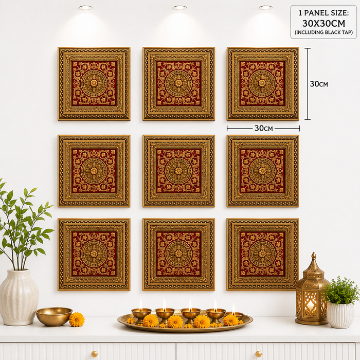 Premium Backdrop Wall Panels (9 pcs set) | 30 × 30 CM Each Panel For Ganpati , Janmashtami , Durga pooja  and Diwali  | 90 × 90 CM DIY Mandap Background | 9 Panels | 3 Designs | Includes Double-Sided Tape