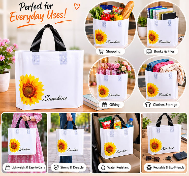 Premium Printed Frosted Plastic Gift Tote Bags | Reusable Carry Bags for Return Gifts, Hampers & Party Packaging (5 Designs Available)