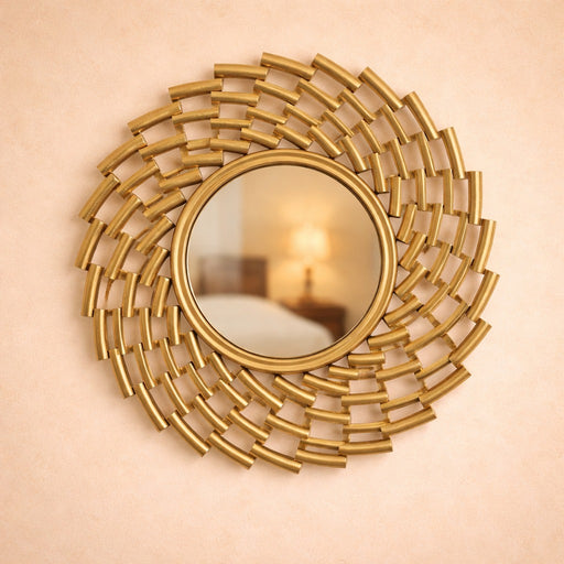 Wall Mirror Hanging Fiber Material, Acrylic Frame for Gifting, Home Decor, Hanging in Bedroom with Hook for Hanging On Walls for Home Decorations (Brown) (Spiral, Round, Framed)