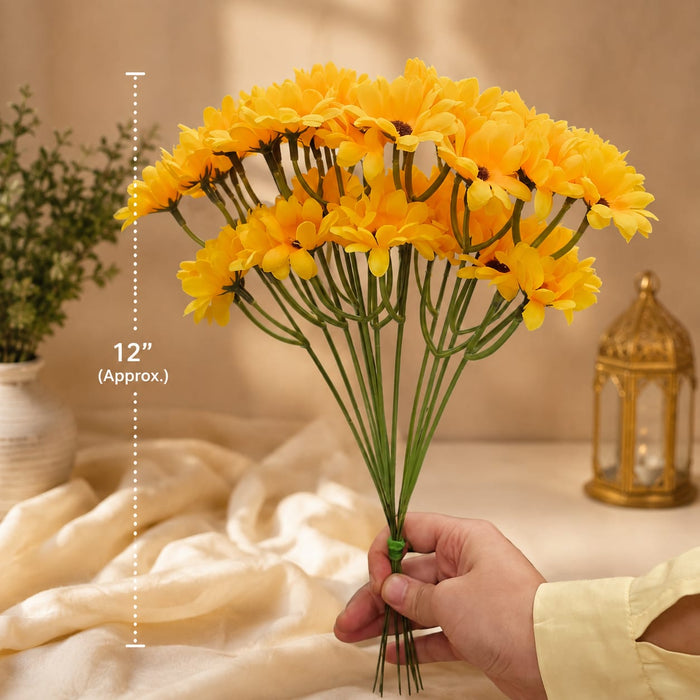 Artificial Sunflower Stick | 1 bunch in 10 Sticks | Premium Yellow Sunflowers for Home Decor, Wedding, Bouquet & Festive Decoration
