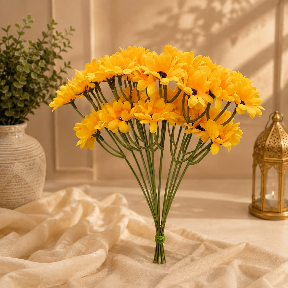 Artificial Sunflower Stick | 1 bunch in 10 Sticks | Premium Yellow Sunflowers for Home Decor, Wedding, Bouquet & Festive Decoration