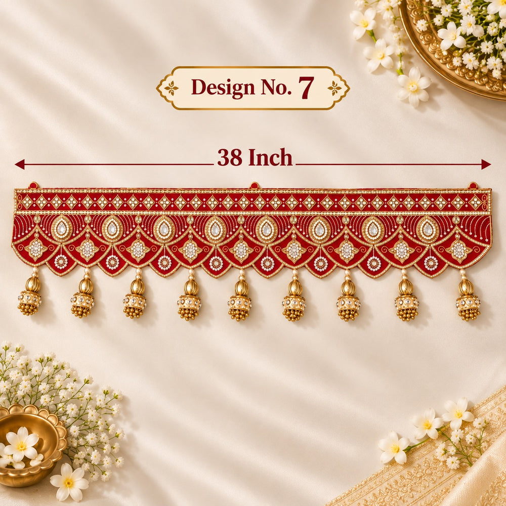 (Design No.7) Designer Festive Toran | 38 Inch Red & Golden Door Hanging | Traditional Bandhanwar for Diwali & Festive Decor ✨