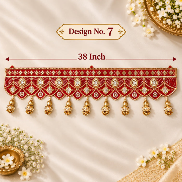 (Design No.7) Designer Festive Toran | 38 Inch Red & Golden Door Hanging | Traditional Bandhanwar for Diwali & Festive Decor ✨