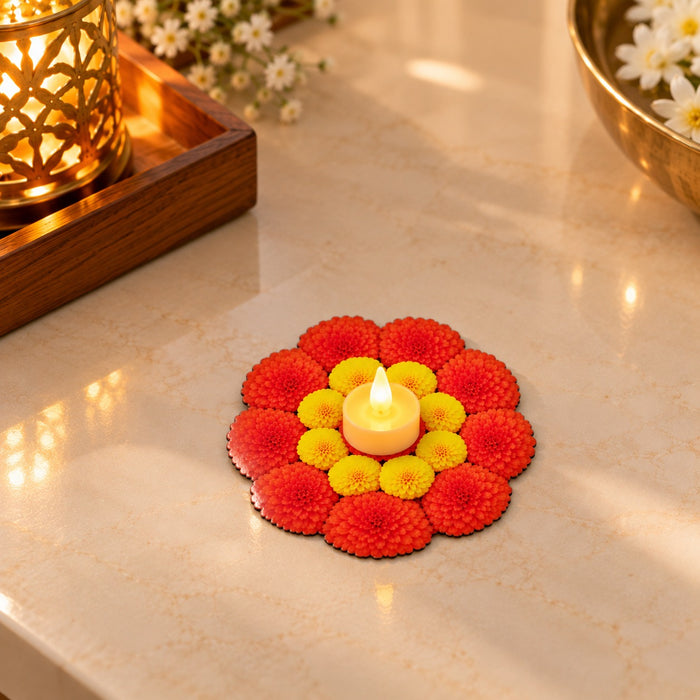 Marigold MDF T Light   Rangoli | 5.5 Inch Floral Rangoli for Diwali, Festive & Home Décor