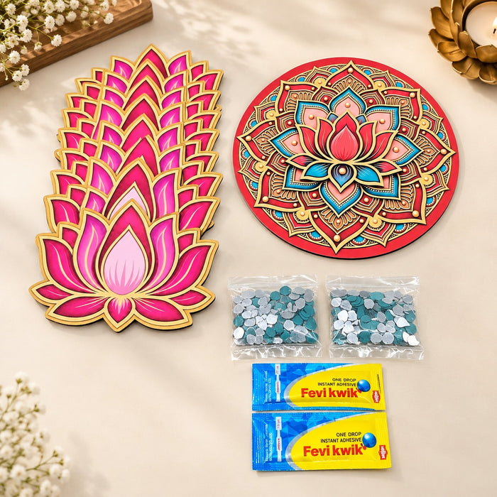 Ashtakamal 3D Look Rangoli Set DIY Kit | MDF Lotus Floral Rangoli for Home Entrance, Pooja Room, Wedding & Festive Decor