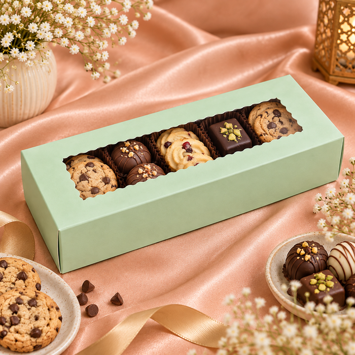 Paper Mailer Box with Window | Available in Peach & Mint Green | Premium Gift, Bakery & Packaging Box  L 8 × H 3 × W 2 Inch