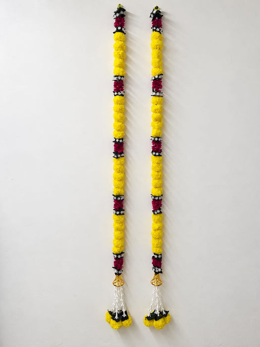(Design No.12)  Premium Artificial Marigold Flower Toran 60 Inch | Yellow & Red Floral Door Hanging for Festive Home Décor