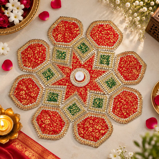 Banarasi Mirror Rangoli Set With Diy Abhla Kit, Decorative Diwali Rangoli ,Festive Home Décor & Pooja