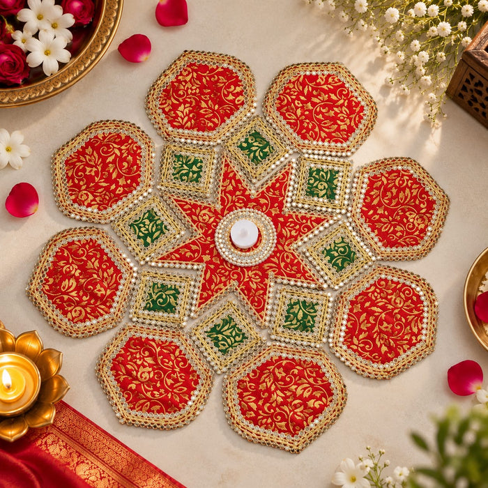 Traditional Fabric MDF Rangoli Set With Diy Abhla Kit, Decorative Diwali Rangoli ,Festive Home Décor & Pooja