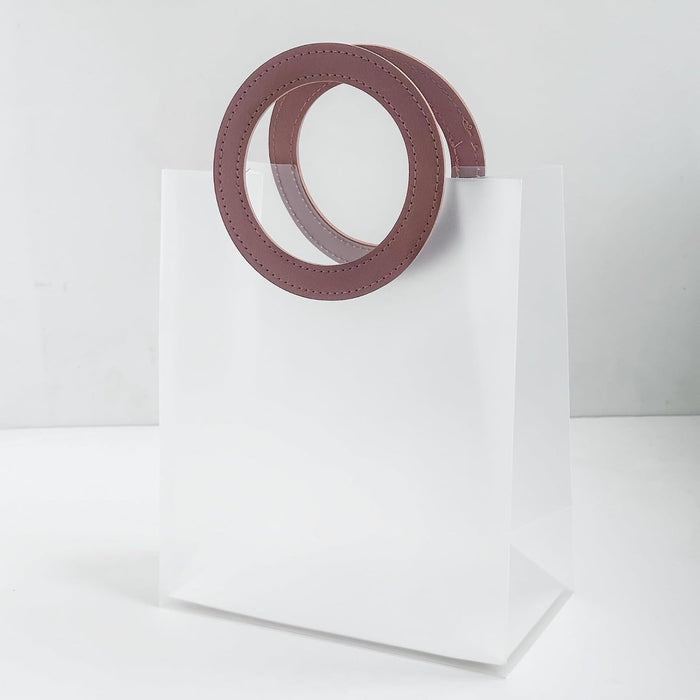 Small Size( 18.5 x 8 x 16 cm) Translucent  Bags with Round Handle Gift Paper Bag, Carry Bags, Gift Bag, Gift for Birthday, Valentine, Marriage, Festivals, Season's Greetings and Events (Small) Brown