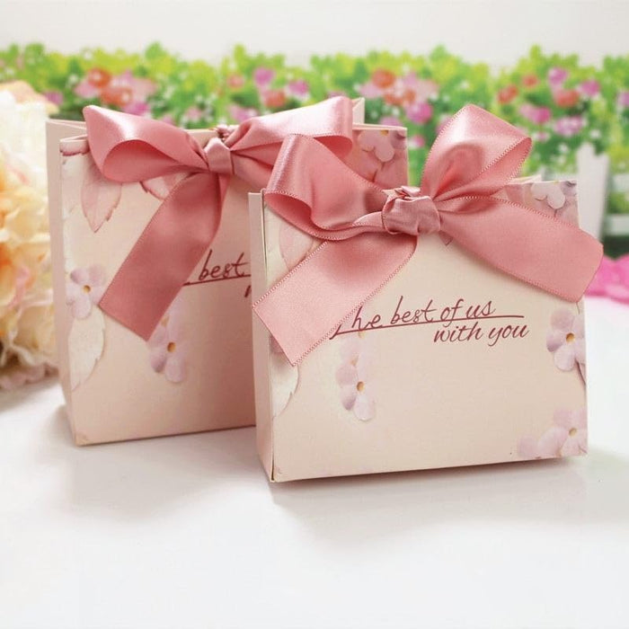 50 Pcs Floral Print Paper Gift Box for Wedding Return Gifts, Birthday Hampers, Chocolate Packaging, Dry Fruit, Jewellery, Cosmetics & Party Favour Gifting Box (Pink, Pack of 50)