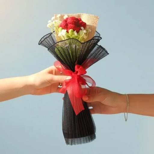 1 Pcs Artificial Crochet Rose Flower Bouquet | Perfect Valentine Gift for Him Her Girlfriend Boyfriend