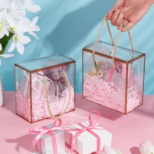 Square Shape Small Size Golden Border Trasparent Bag Goodie Bags Gift bag, gift For new year Gifting, marriage Return Gifts, Birthday, Wedding, Party, Season's Greetings (Golden)(Small)(12 x 12 x 12)cm