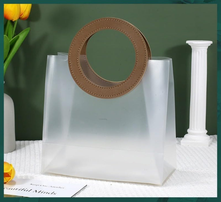 Big Size( 28 x 12 x 24 cm) Translucent  Bags with Round Handle Gift Paper Bag, Carry Bags, Gift Bag, Gift for Birthday, Valentine, Marriage, Festivals, Season's Greetings and Events (Big) (Brown)