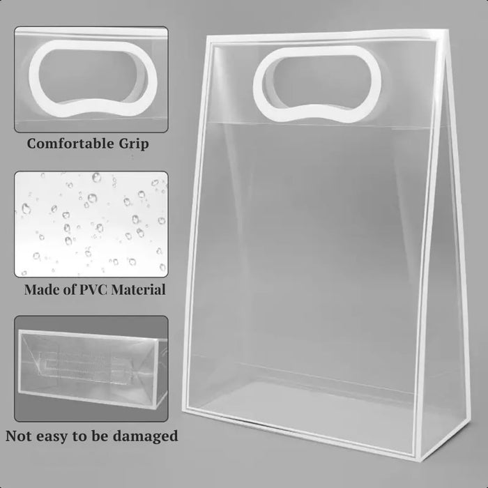 Medium size Translucent Goodie Bags with Handles - Clear Gift Bags, Hamper, Shopping, Wedding Return, Birthday, Festivals & Event Bags (WHITE BORDER) (35x24x10 cm)