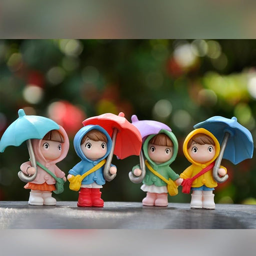 4 Pcs Miniature Cute Kids Figurines with Open Umbrella | DIY Fairy Garden Accessories | Mini Dollhouse Decoration | Home Décor, DIY Craft & Cake Topper (Multicolor)