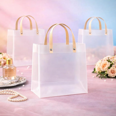 Medium size (25X 10 X 20 CM )Translucent Bags Goodie Bags With Handle Gift bag, hamper bag, Carry Bags, shopping gift bag, gift for Gifting, Presents, Return Gifts, Birthday, Party, Festivals