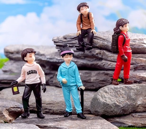 4 Pcs Miniature Hiking Adventure Figurines | Trekking-Themed Miniatures for Fairy Garden, Bonsai, DIY Craft, Home & Office Decoration, Terrarium & Dollhouse (Multicolor)