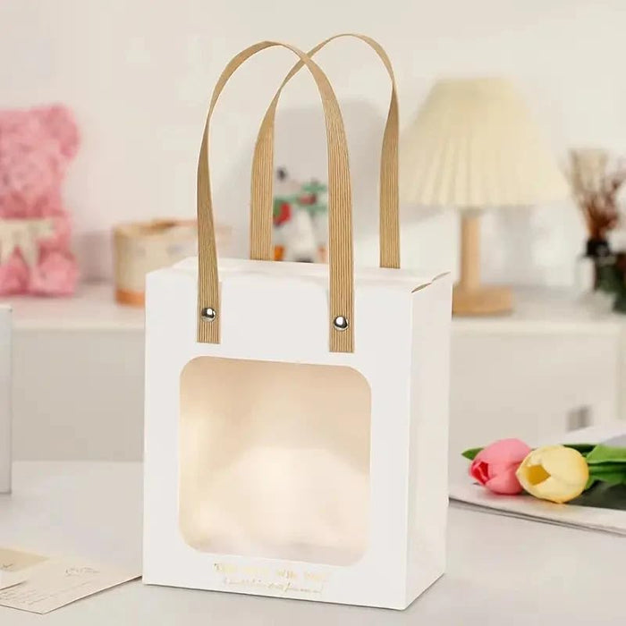 Luxury Transparent Window Gift Bag | Portable Paper Gift Bag for Birthday, Wedding, Return Gifts & Hampers | Premium Handle Bag (Medium)