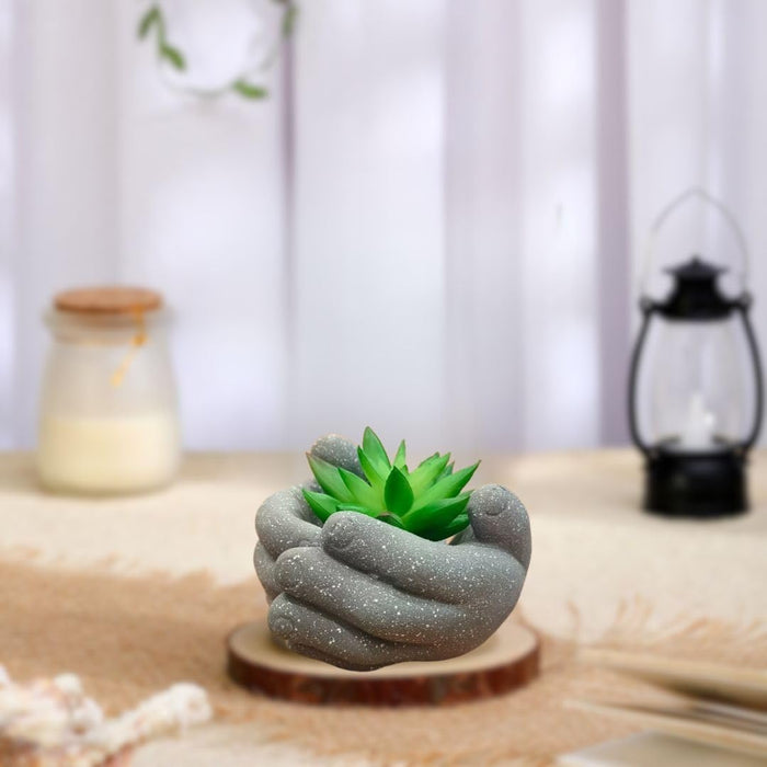 Mini Succulent with Hand Design Ceramic Look Pot for Gifting, Home Corner Decorative, Living Room, Bedroom, Office Desk, Table Decor and Book Shelf Decoration