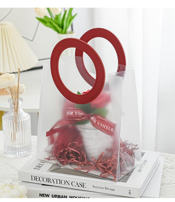 Translucent Bags Goodie Bags With Handle Gift bag, hamper bag, Carry Bags, shopping gift bag for Gifting, Presents, Packing, Return Gifts, Birthday, Events (Small)(16 X 6 X 18.5 CM) maroon