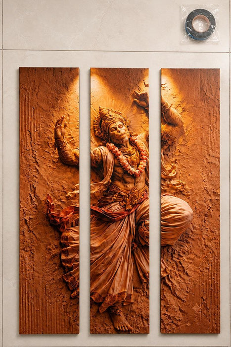 Hanumanji Backdrop for Home Décor , Janmashtami , Ganpati Decor , | MDF Foldable Wall Decor & Pooja Decoration | 3-Piece Panel