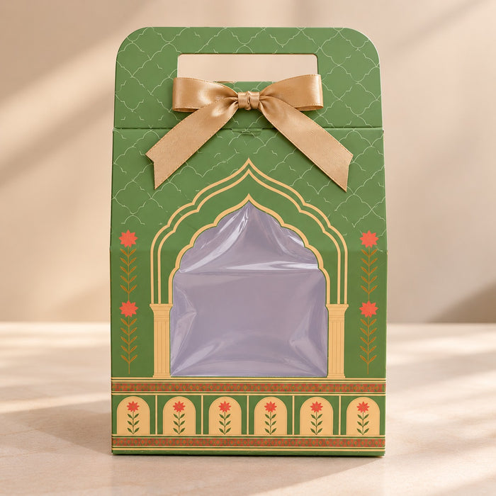 Pastel Green Rajwadi Premium Dry Fruit & Sweets Gift Hamper Box | Royal Festive Hamper Box with Golden Foil Finish