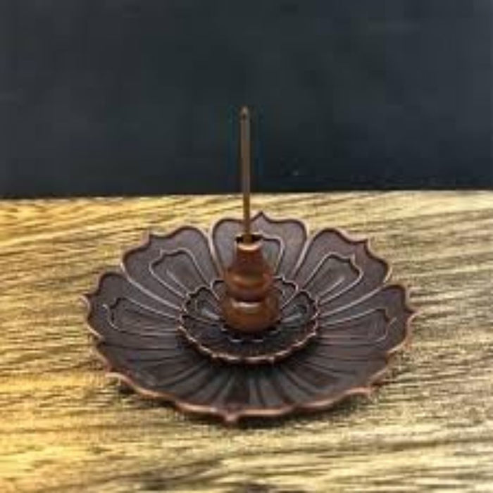 Lotus Flower Design Agarbatti Stand Incense Holder Ash Catcher Metal for Pooja, Office, Mandir,Shree Holi Pooja, Wedding & Many More Spiritual Events, Insence Burner (Bronze 2)