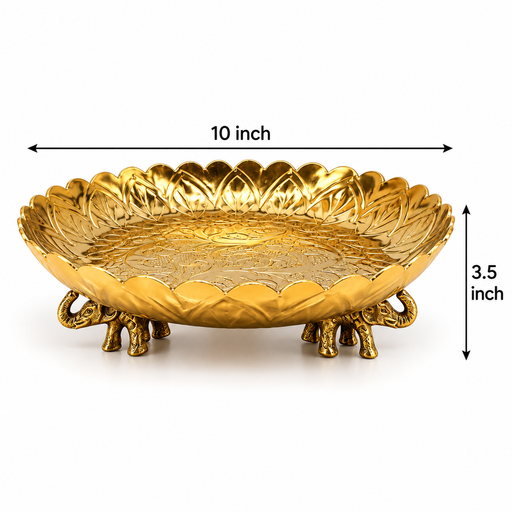 (Design no.42) Premium Golden Lotus Urli Bowl with Elephant Legs | Decorative Metal Urli for Diwali, Pooja & Home Décor | 10*3.5 inch