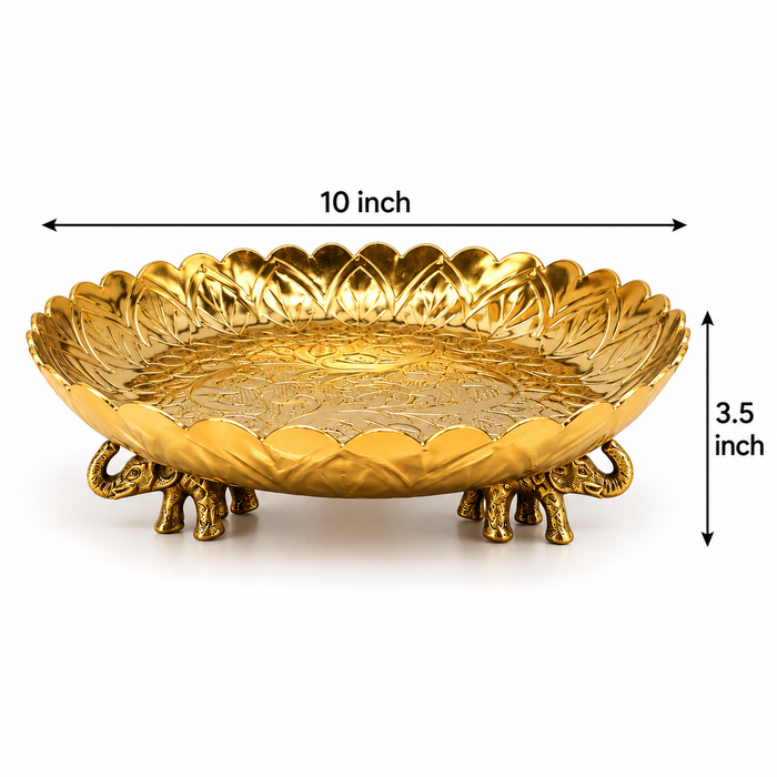 (Design no.42) Premium Golden Lotus Urli Bowl with Elephant Legs | Decorative Metal Urli for Diwali, Pooja & Home Décor | 10*3.5 inch