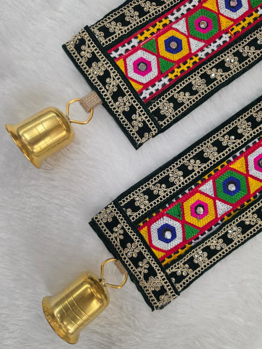 (Design No.3)( 2 pcs )Traditional Embellished Door Hanging with Bell | Red & Golden Decorative| 16 × 5.5 Inch Wall Hanging
