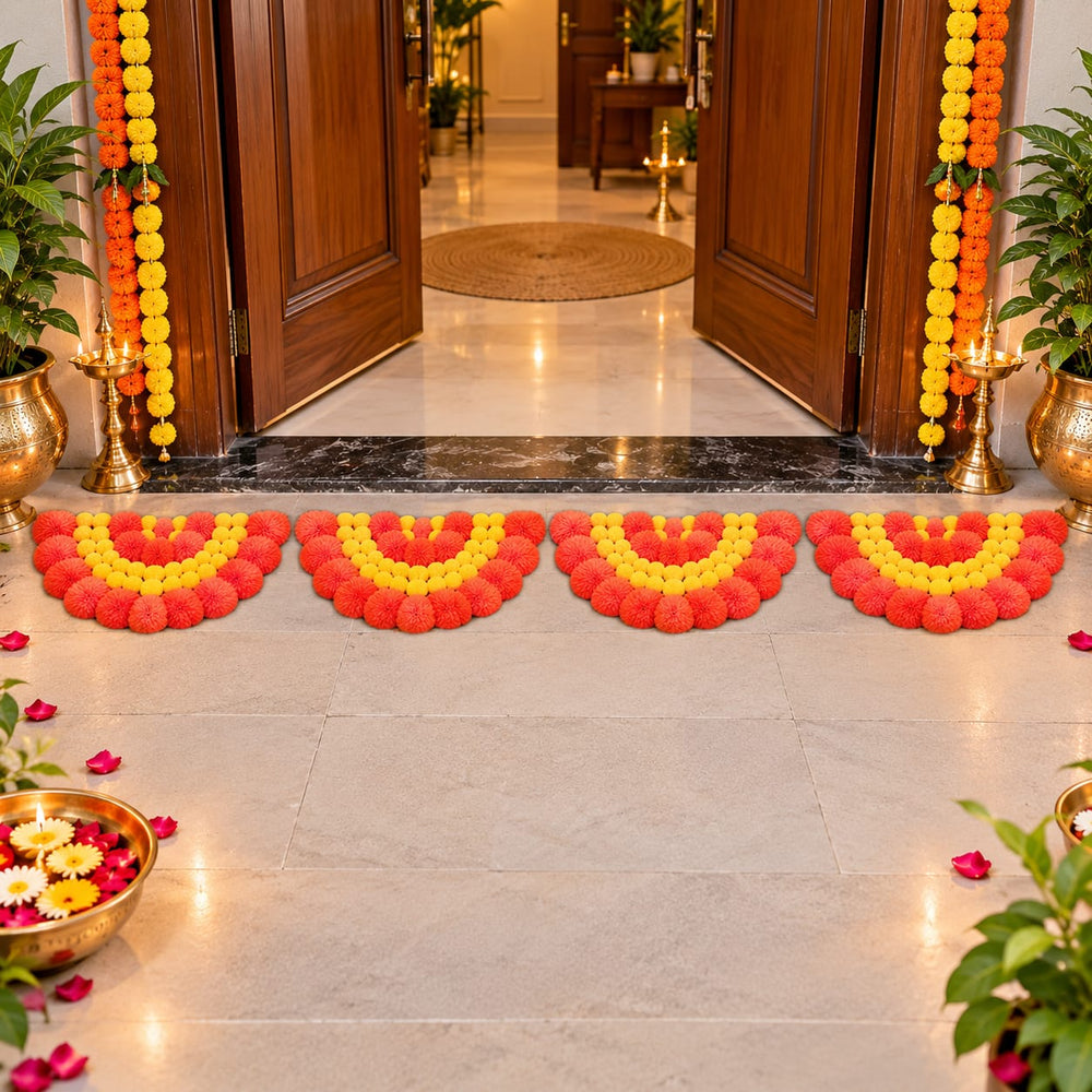 MDF 3D Marigold  Rangoli | Orange & Yellow Floral Decoration | 13.5 × 6.5 Inch | Diwali, Pooja & Festive Decor