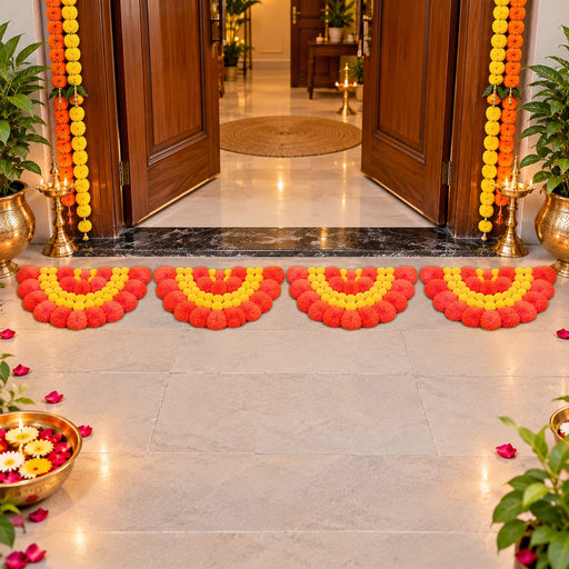 MDF 3D Marigold  Rangoli | Orange & Yellow Floral Decoration | 13.5 × 6.5 Inch | Diwali, Pooja & Festive Decor