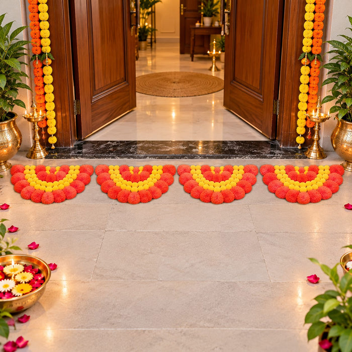 MDF 3D Marigold  Rangoli | Orange & Yellow Floral Decoration | 13.5 × 6.5 Inch | Diwali, Pooja & Festive Decor