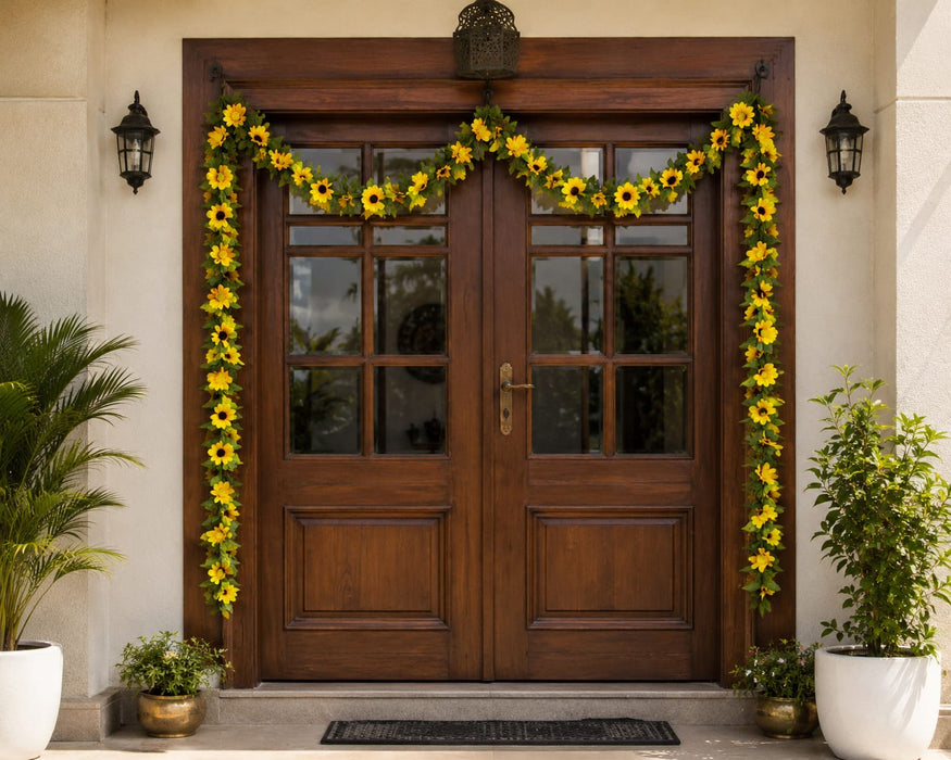 Artificial Sunflower  Line Hanging  | Premium Yellow Floral Garland for Door, Wall, Wedding, Home & Festive Decoration