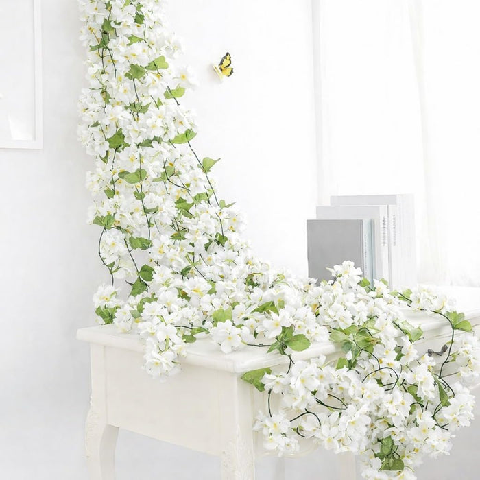 01 Double Layer Petals Artificial Wisteria Flower Line Garlands, Wall Hanging decorative String Lines items for Anniversary Decoration, Home Decor, Pooja, Functions