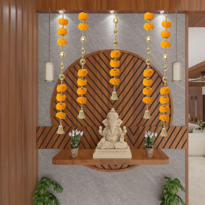 Artificial Galgota/Marigold Garland Line for Decoration | Handmade Genda Phool Toran for Home, Pooja, Wedding, Festival, Door Hanging, Mandir & Ceremony Décor (33 Inch, Yellow)