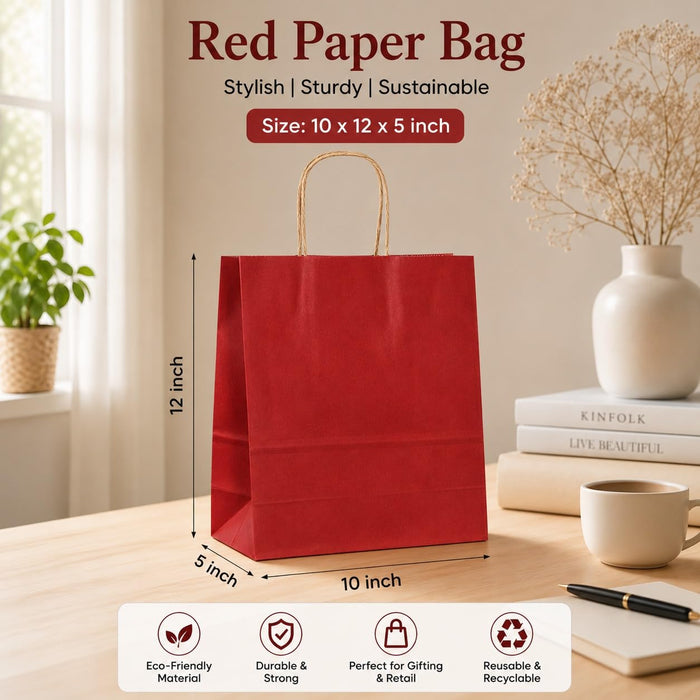 Premium Paper Gift Bag with Handle | Return Gift, Shopping & Packaging Bag | Available in Red, White, Black, Green & Brown