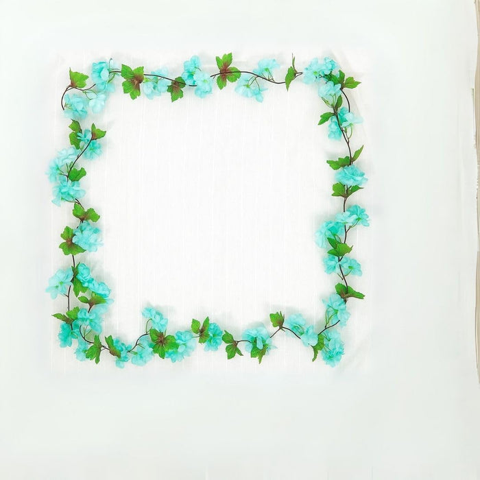 Artificial Cherry Blossom Rattan Flowers(Sky Blue) Wall Hanging Decorative Vine String Lines Items for Diwali Decoration, Backdrop for Pooja Room, Home Decor (230 cm)