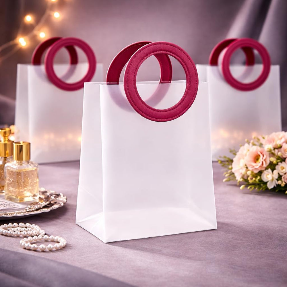 Translucent Bags Goodie Bags With Handle Gift bag, hamper bag, Carry Bags, shopping gift bag for Gifting, Presents, Packing, Return Gifts, Birthday, Events (Medium) (22x21cm)
